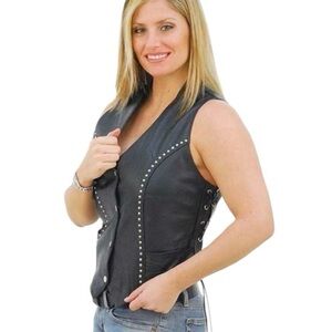 Wild Ride Women’s Large Leather Biker Vest Lace Up Sides Snap Front Pockets NEW!
